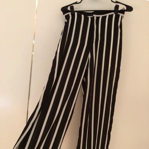 Black and white striped wide leg pants